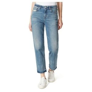 Frayed high rise Straight leg crop Jeans in Litany medium wash 31
